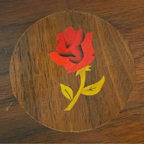 Walnut Rose Inlaid Wooden Trinket Box 9x6 - Picture 3 of 9